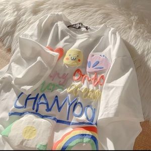 Korean Fashion Sunshine Rainbow Print T-shirt Kawaii Oversized Short-sleeved Top
